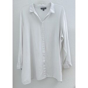 Jessica London Tunic Shirt Womens Plus 22W White Linen Blend Button Up Lagenlook